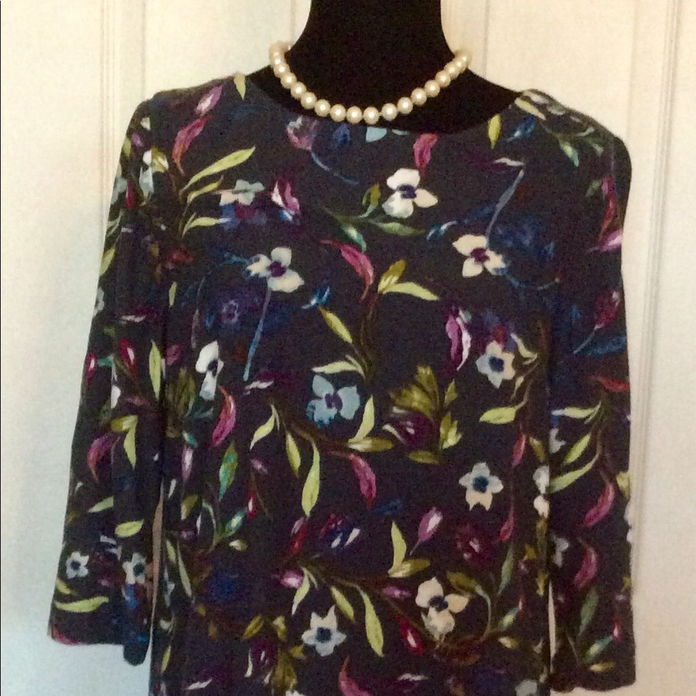 J. Jill Black Rayon Floral Print Tunic Dress